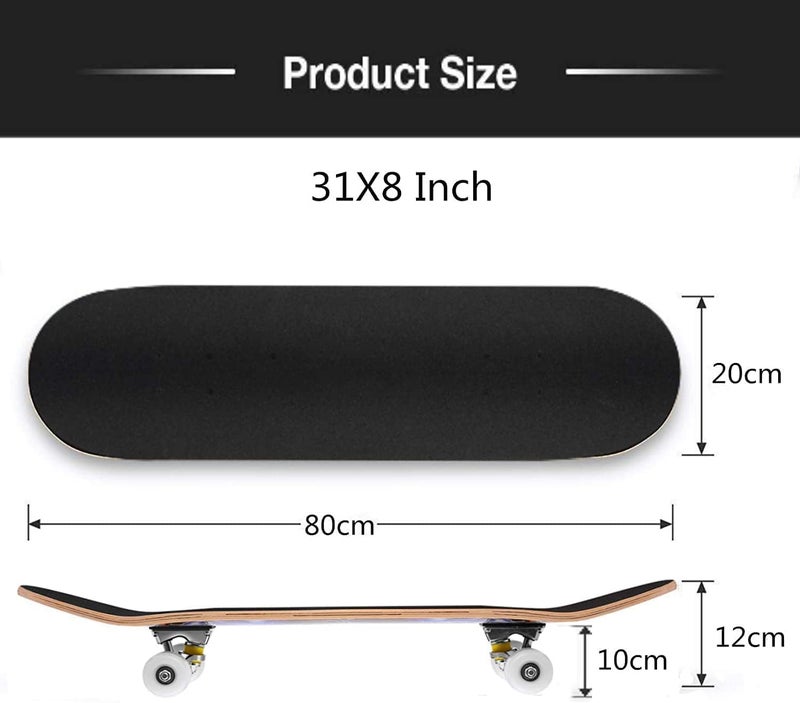 asktom Skateboards for Beginners Kids Boys Girls and Adults 31"x8" Pro Complete Skateboard 8 Layers Maple Wood, Double Kick Concave, Fascinating Cool, Solid&Durable - Image 2